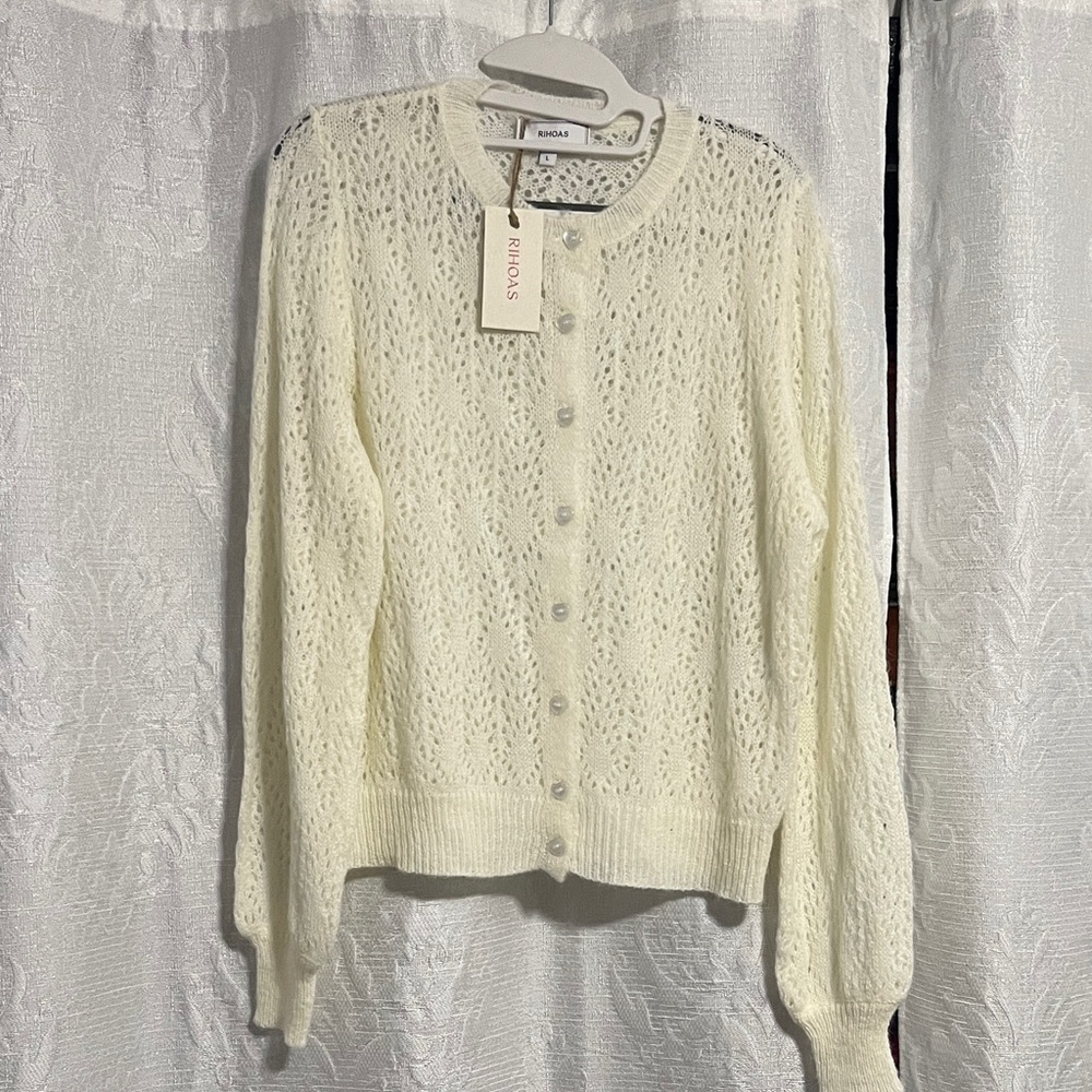 RIHOAS Cream Knit Button Cardigan